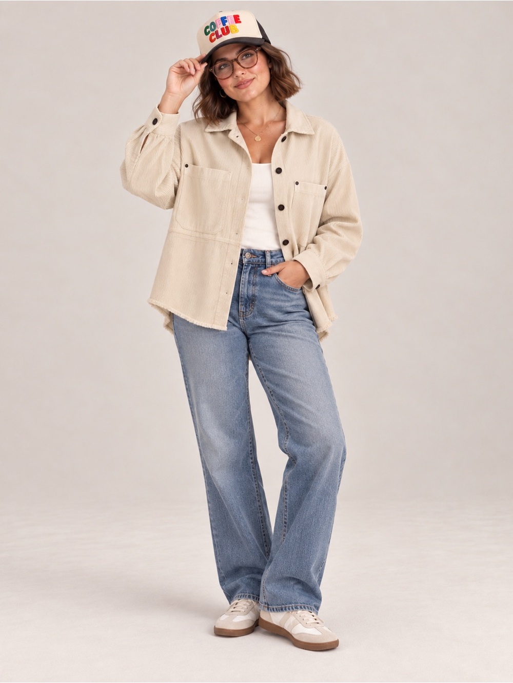 Stradivarius Cream Corduroy Overshirt with Patch Pockets
